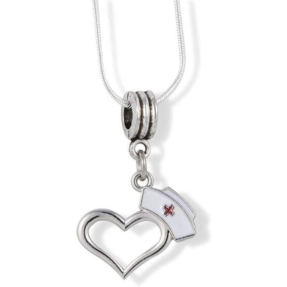 Nurse Hat on Heart Charm Snake Chain Necklace - Picture 1 of 4